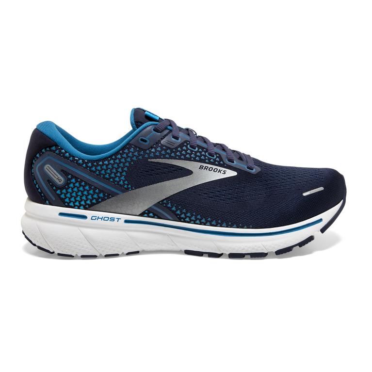 Brooks Ghost 14 Cushioned Road Running Shoes - Men's - Navy/Stellar/White (62059-IEXL)